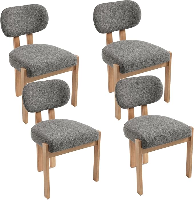 Chenille Dining Chairs Set of 4, Comfy Upholstered Dining Room Chairs Mid Century Modern Farmhouse Fabric Kitchen Chairs with Rubber Wood Legs for Dining Room Kitchen Island Home (Grey)