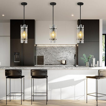 Modern Crystal Pendant Lighting Black Pendant Lights Mini Glass Chandeliers, Adjustable Pendant Light Fixture for Kitchen Island Bedroom Living Room Dining Room Corridor(2Pack)