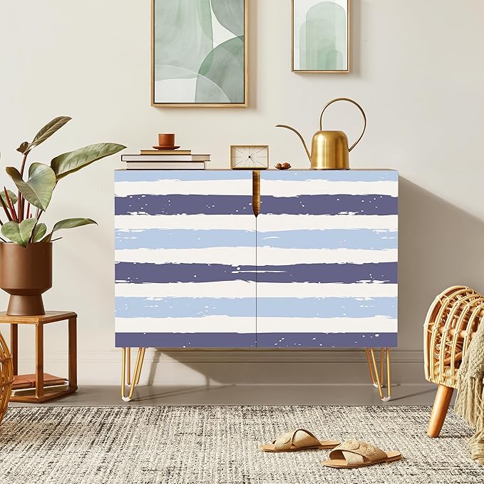 SIGNWIN Sideboard Buffet Cabinet, Kitchen Storage Cabinet with 2 Doors, Navy Blue Periwinkle Paint, Cupboard Console Table for Dining Room - 35" L x 18" W x 29" H