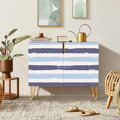 SIGNWIN Sideboard Buffet Cabinet, Kitchen Storage Cabinet with 2 Doors, Navy Blue Periwinkle Paint, Cupboard Console Table for Dining Room - 35" L x 18" W x 29" H