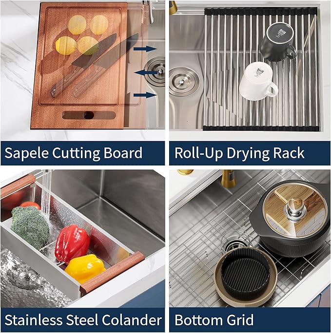 CELAENO Single Bowl Stainless Steel Undermount Sink, 36-inch, 18 Gauge, Workstation R10 Radius, Modern Kitchen Sink with Ledge
