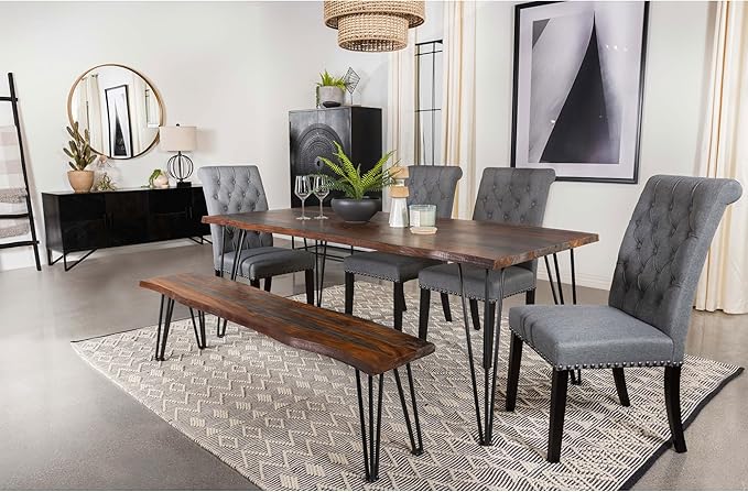 Hairpin Leg Bench Grey Sheesham Live Edge Wood Dining Bench for Kitchen Island and Entryway Seating Furniture