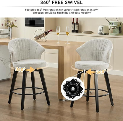 Wing Back Swivel Bar Stools Set of 2-25" Counter Height Adjustable Stools Chenille Upholstery, Leveling Feet for Kitchen Island, Home Pub or Dining Room,for Living Room