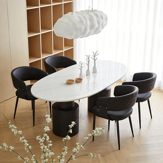 Atoll Modern Accent Dining Chairs Set of 4 with Upholstered PU Leather Seat & Curved Back, Metal Legs, Mid-Century Kitchen Chair for Dining Room, Living Room or Office (4, Black)
