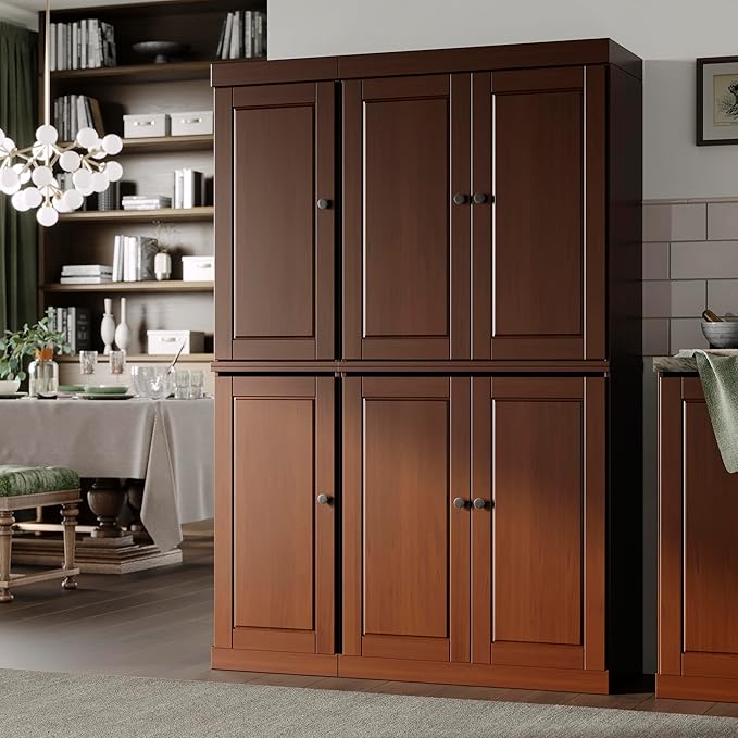 Palace Imports Solid Wood Kitchen Pantry Cabinet 71.5" Tall, 48.5" Wide – Freestanding Storage Cupboard with Adjustable Shelves – Mocha, Renewable Eco-Friendly 100% Wood, Made in Brazil