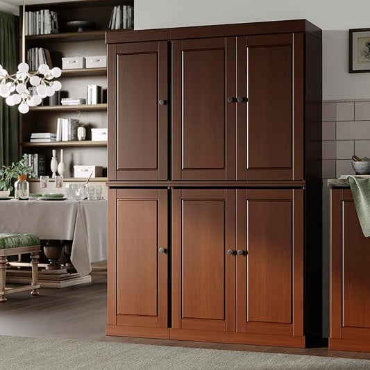 Palace Imports Solid Wood Kitchen Pantry Cabinet 71.5" Tall, 48.5" Wide – Freestanding Storage Cupboard with Adjustable Shelves – Mocha, Renewable Eco-Friendly 100% Wood, Made in Brazil