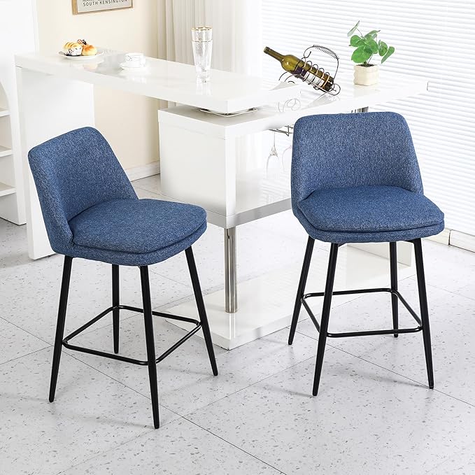 Modern Dining Chairs,Set of 2,Sturdy and Stylish,Simple Natural Design,Swivel Bar Stools with Back,Versatile Use in Kitchen Island Pub,Applicable to Front Porch,Garden,Patio,Reception Room,Blue-Linen