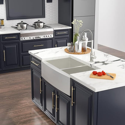 Kichae 33 Apron Double Farmhouse Sink - 33 Inch Apon Front Kitchen Farm Sink Stainless Steel 18 Gauge Double Bowl 60/40 Modern Handmade Farmhouse Sinks Basin