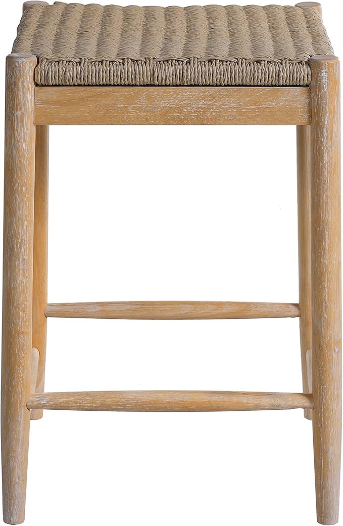 Merax Counter Height Barstools Set of 2, Wood Backless Counter Stools with Acacia Wood Legs and Natural Rattan Seat, 25.8 Inch Bar Stools for Kitchen Island Dining Room