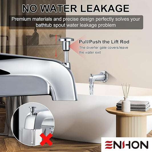 Enhon Slip on Tub Spout with Diverter, Compatible with American Standard 8888026.002 Tub Spout, Bathroom Bathtub Faucet, Fits 1/2 Copper Water Tube(5/8 Dia), 5/32 Hex Wrench(Chrome,3)