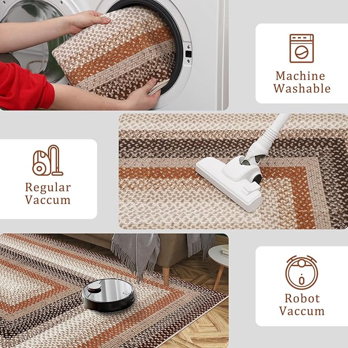 Imitation Braided Collection-Print Washable Runner Rug 2x8 Non Slip Bathroom Rug Bordered Soft Farmhouse Throw Rugs Kitchen Runner Stain Resistant Carpet for Hallway Entryway Rugs