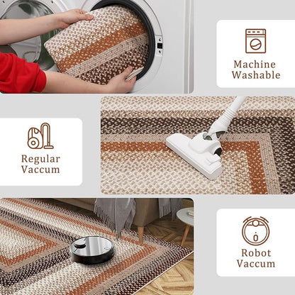 Imitation Braided Collection-Print Washable Runner Rug 2x8 Non Slip Bathroom Rug Bordered Soft Farmhouse Throw Rugs Kitchen Runner Stain Resistant Carpet for Hallway Entryway Rugs