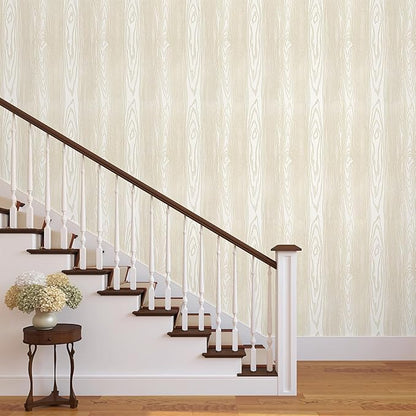 Yun-aeon Beige and Gold Wood Contact Paper 17.3"x400" Rustic Wooden Peel and Stick Wallpaper Removable Self-Adhesive Wallpaper Wood Grain Contact Paper for Countertops Cabinets