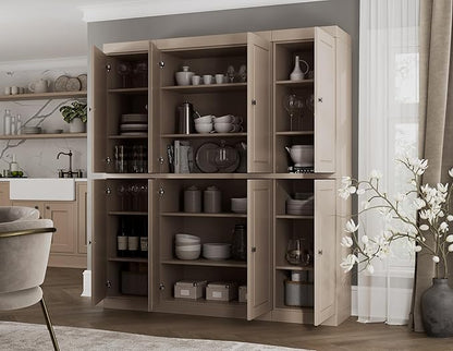 Palace Imports Solid Wood Pantry Cabinet - 71.5" Tall, 65" Wide - Freestanding Wooden Storage Cabinet w/Adjustable Shelves for Kitchen - Beige, Renewable Eco-Friendly 100% Wood, Made in Brazil