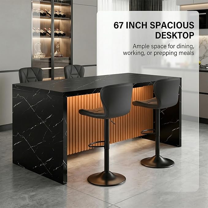 67" Kitchen Island Table, Faux Marble Top Counter Height Dining Table, 31.5" W×67" L×35.4" H, Spacious Tabletop for Meal Prep & Gatherings, Seats Up to 4, for Kitchen & Dining Room