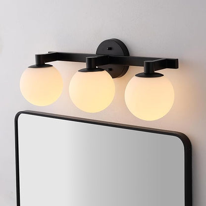 JONATHAN Y 24" Black/White Modern Globe LED Vanity Wall Sconce Light, White Frosted Glass Shade, Mid-Century Art Deco Wall Lamp for Bathroom, Kitchen, Hallway (JYL3542B)