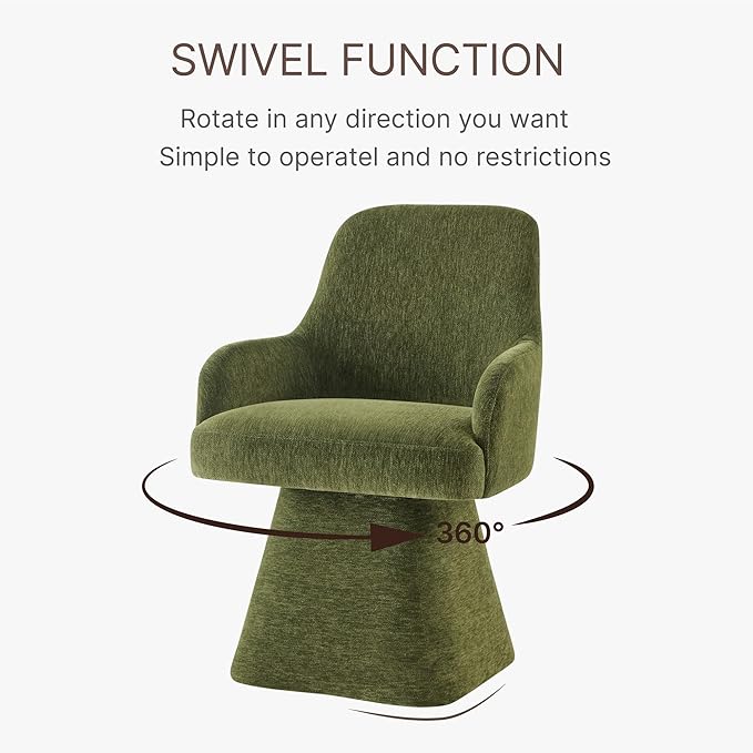 KISLOT Swivel Dining Chairs Set of 4, Mid Century Modern Chairs Fabric Upholstered Armchair with Armrest & Ergonomic Backrest for Dining Room, Kitchen, Bedroom, Living Room, Green, 4 Boxs