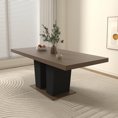 78" Dining Table for 4-10,Modern Expandable Rectangular Kitchen Table,Long Dining Room Tables with Black Double Sturdy Pedestal Base for Kitchen Living Room (Beige+Brown)