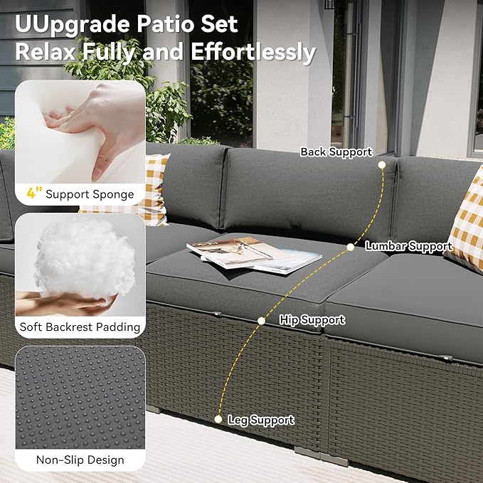 Aoxun 7 Piece Patio Furniture Set, Outdoor Sectional Sofas with Waterprool Cover, Wicker Rattan Outdoor Furniture Patio Conversation Set for Backyard, Garden Dark Grey