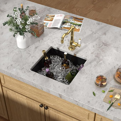 17x17 Black Undermount Bar Sink - Granite Composite Classic Quartz Single Bowl Wet Prep Sink Basin for RV, Kitchen Bar, Boat, and Outdoor #TLGU-132
