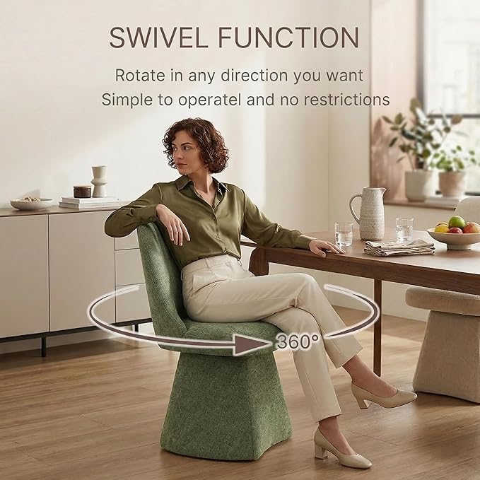 KISLOT Swivel Dining Chairs Set of 2, Upholstered Mid Century Modern Deskchair with High Back, Linen Fabric Kitchen Chairs for Dining Room, Bedroom, Dressing Room, Green