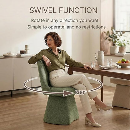 KISLOT Swivel Dining Chairs Set of 1, Upholstered Mid Century Modern Deskchair with High Back, Linen Fabric Kitchen Chairs for Dining Room, Bedroom, Dressing Room, Green