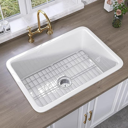 TUKTUK Undermount Kitchen Sink 32 x19 Fireclay Drop-in Farm Sink Porcelain Single Bowl Topmount Large & Deep Basin Luxury Accessory Kit Included