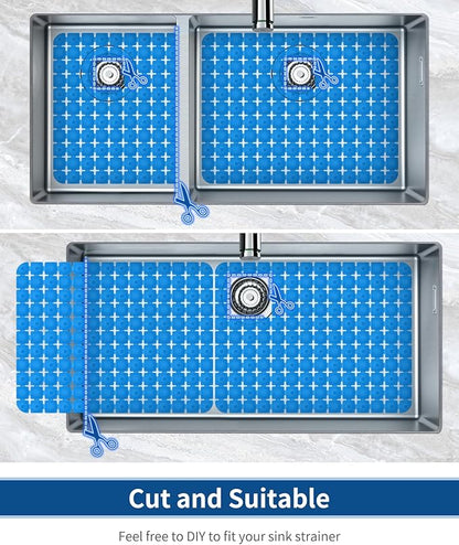 Bligli Sink Mat for Stainless Steel/Ceramic Sinks, 2 Pack 15.8x11.8 inches PVC Sink Protectors for Bottom of Kitchen Sink, Dishes and Glassware drain Mats, Durable and Fast Draining (Blue)