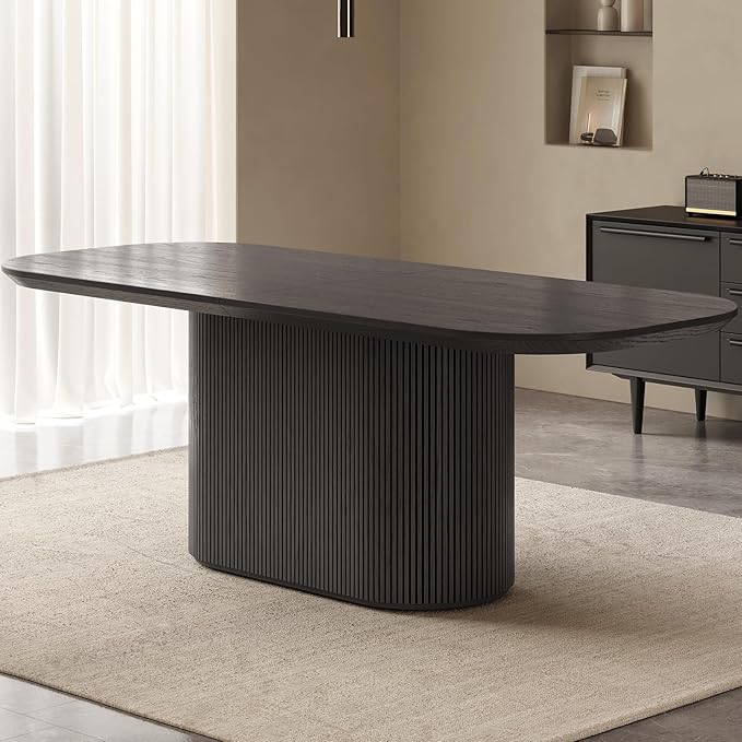 Miuuod 86.6" Extra Large Oval Dining Table for 4-8 People Dark Grey Modern Kitchen Dining Room Table with Wave Legs Heavy Duty Stable Frame Contemporary Home Furniture