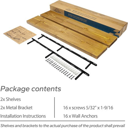 BGMG Wood Floating Shelves for Wall 42 inch Set of 2, Rustic Wooden Wall Mount Shelves for Living Room Bedroom Kitchen Farmhouse-42x6.7x1.25 inch- Gold Oak