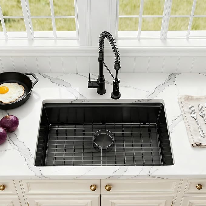 30 Inch Undermount Black Kitchen Sink,16 Gauge Stainless Steel Kitchen Sink Single Bowl, 30"x19"x9" Ledge Workstation Sinks With All Accessories, Multi-Functional Workstation Sinks