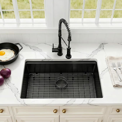 30 Inch Undermount Black Kitchen Sink,16 Gauge Stainless Steel Kitchen Sink Single Bowl, 30"x19"x9" Ledge Workstation Sinks With All Accessories, Multi-Functional Workstation Sinks