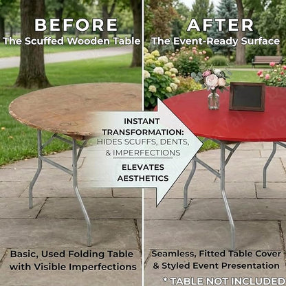 Kwik-Covers 10 Pack of Round Plastic Table Covers - 60" or 72" Round - Indoor or Outdoor Fitted Covers (Tables NOT Included) (Red, 72" Round)