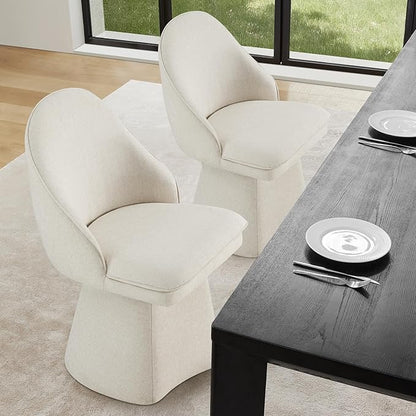 KISLOT Swivel Dining Chairs Set of 4, Upholstered Mid Century Modern Deskchair with Round Back, Linen Fabric Kitchen Chairs for Dining Room, Bedroom, Dressing Room, Linen