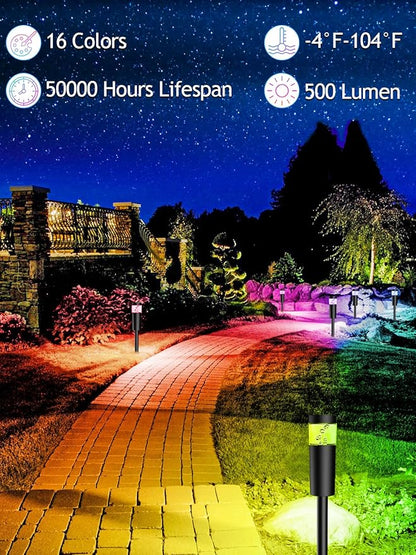 5W RGBW Low Voltage Landscape Pathway Lights with Connectors 12V Outdoor Landscape Lighting LED Bollard Path Lights Wired IP65 Waterproof RGBW Walkway Light for Garden Yard Lawn (2Pack)