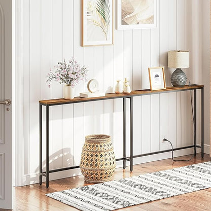 HOOBRO 78.7" Narrow Console Table with Charging Station, 5.9" Slim Sofa Table Behind Couch, 2 AC Outlets & USB-C Ports, Long Entryway Tables for Small Spaces, Livingroom, Rustic Brown BF205UXG01