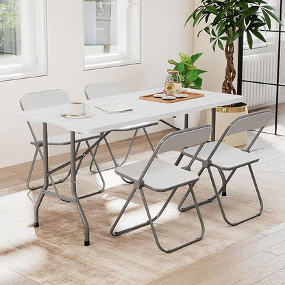 Goplus 5ft Folding Table, Indoor Outdoor Foldable Plastic Folding Tables, Heavy-Duty Rectangular Fold Up Table w/Handle, Portable Utility Card Table for Picnic, Party, Dining, Camping, Beach, White