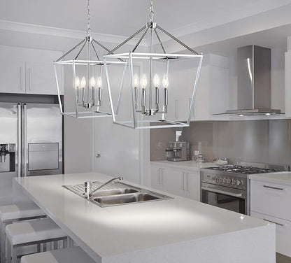JONATHAN Y 16" Chrome Lantern Pendant Light, 1-Light Pagoda Style Metal Cage Farmhouse Hanging Ceiling Fixture for Kitchen Island, LED Bulb Included (JYL7437C)
