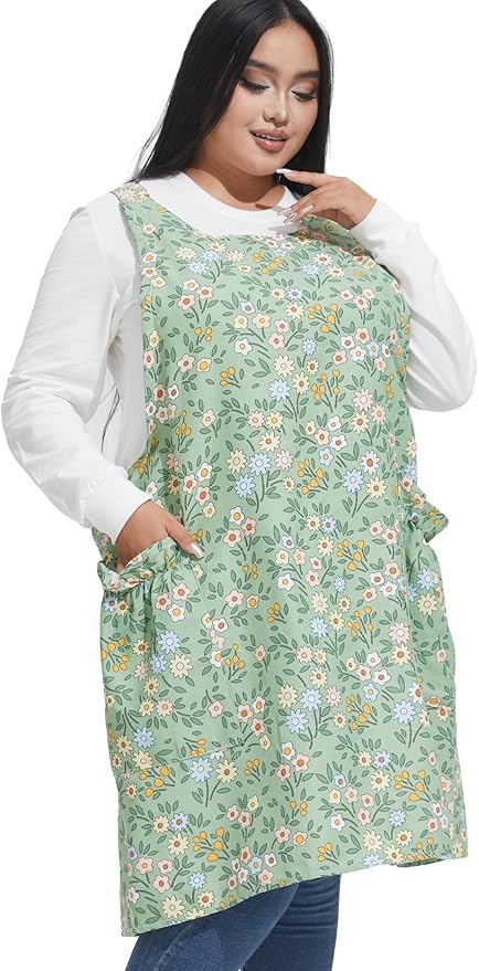 Big Plus Size Aprons for Women with Pockets Cotton Linen Baking Kitchen Cooking