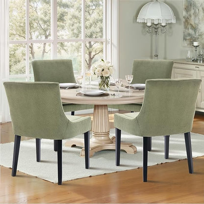 Dining Chairs Set of 4 – Extra Wide & Padded Corduroy Dining Chairs with Solid Wood Legs, High-Density Foam Cushion, Mid-Back Modern Kitchen Chairs for Comfortable Everyday Use