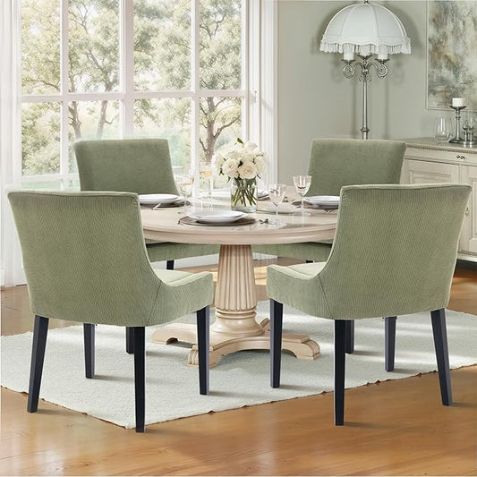 Dining Chairs Set of 4 – Extra Wide & Padded Corduroy Dining Chairs with Solid Wood Legs, High-Density Foam Cushion, Mid-Back Modern Kitchen Chairs for Comfortable Everyday Use