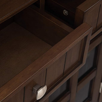 SIMPLIHOME Acadian Storage Cabinet - 36 inch Wide Solid Wood Entryway Storage Cabinet in Natural Aged Brown, Transitional Cabinet for Hallway or Living Room with 2 Drawers and Adjustable Shelves