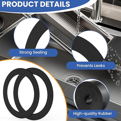 6 Pcs Kitchen Sink Drain Garbage Disposal Gasket, Putty-Free Rubber Seal Accessory for Kitchen Sink's Drain Flange (Black)