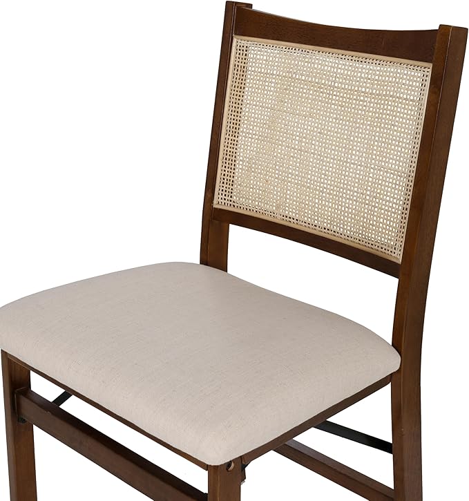 Powell Kasi Brown and Natural Rattan Cane Fully Assembled Foldable Wooden Dining Side Chair