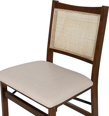Powell Kasi Brown and Natural Rattan Cane Fully Assembled Foldable Wooden Dining Side Chair