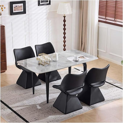 360° Swivel Dining Chair with Curved High Backrest, Comfy Faux Leather Kitchen Chair with Solid Wood Frame, Upholstered Seat for Kitchen Island Desk Living Room(Black)