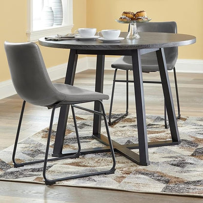 LEMBERI Faux Leather Dining Chairs Set of 2, 18 Inch Modern Kitchen Dining Room Chairs with Backrest and Metal Legs, Comfortable Upholstered Seat, Grey