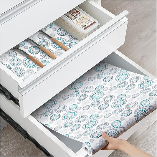 Drawer and Shelf Liner, Non-Slip Kitchen Cabinet Liners Non-Adhesive Thick Strong Grip Waterproof Washable Mats Protect Dresser Shelves Cupboard Bathroom Cabinets, Spiral, 12 in X 30 FT