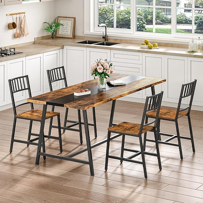 HOOBRO Dining Chairs Set of 2, Wooden Kitchen Chairs with Metal Frame, Industrial Dining Chairs with Back, Easy to Assemble, Farmhouse Dining Chairs for Living Room, Rustic Brown and Black BF39CD01