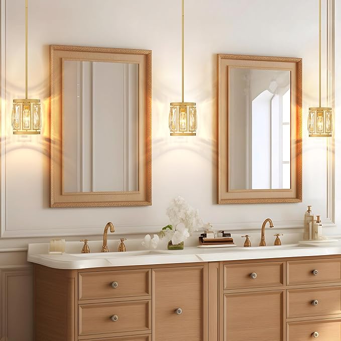 2 Pack Gold Pendant Lights Kitchen Island, Crystal Pendant Light, Adjustable Hanging Light Fixture for Dining Room, Living Room, Kitchen